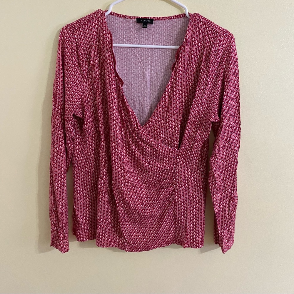 Talbots Red Wrap Top Geometric Print Size M - image 1